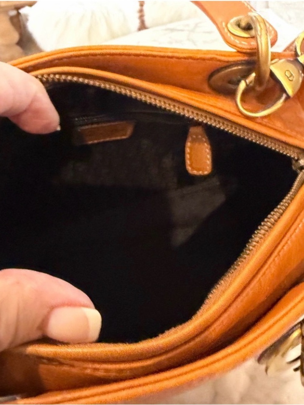 Christian Dior Cognac Leather Top Handle Bag With Strap Gold Hardware Authentic - Picture 7 of 7